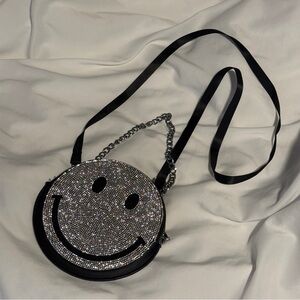 Smiley Face Black and Silver Crossbody Bag